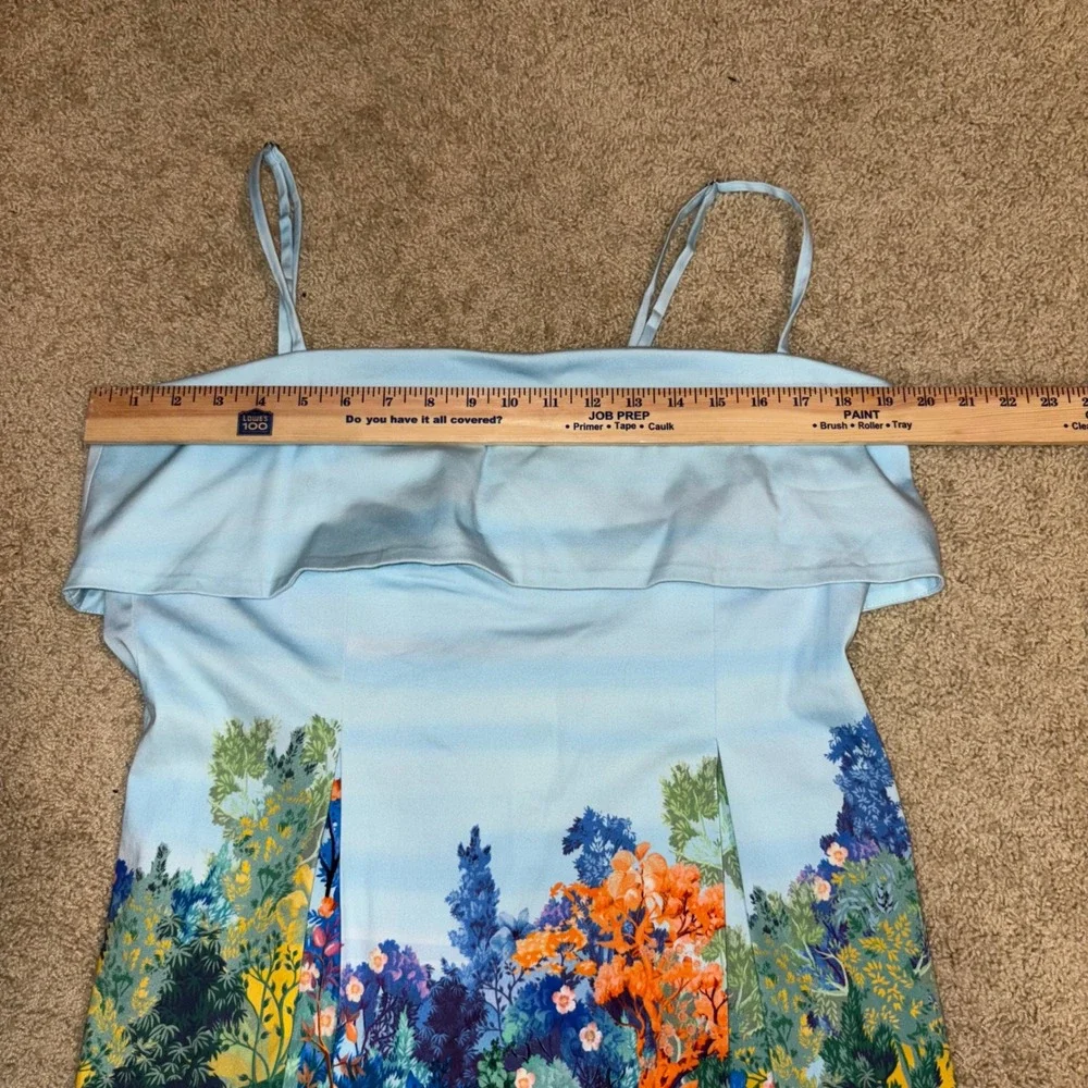 Anthropologie sleeveless fold over knee‎ length Dress floral Midi Blue Size L - Picture 11 of 14